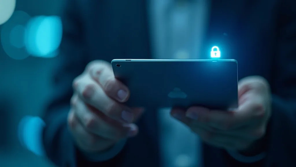 Bezpečnostní prvky jako čipová karta a biometrické senzory zobrazené na technickém pozadí